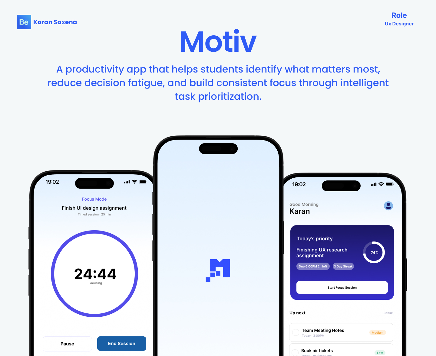 Motiv · Productivity App — One clear next task, instead of an endless list.